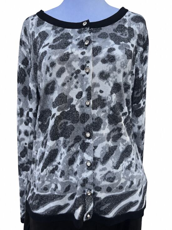Joseph A Sweaters - Joseph A. XL Gray Black Animal Print Shimmer Cardigan Jeweled Button